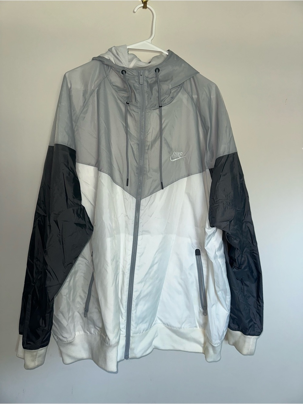 Nike Grey, White & Black Colorblock Hooded Windbreaker